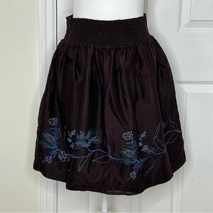 Axcess Black A-Line Ruffled Skirt with Blue Floral Embroidered Design